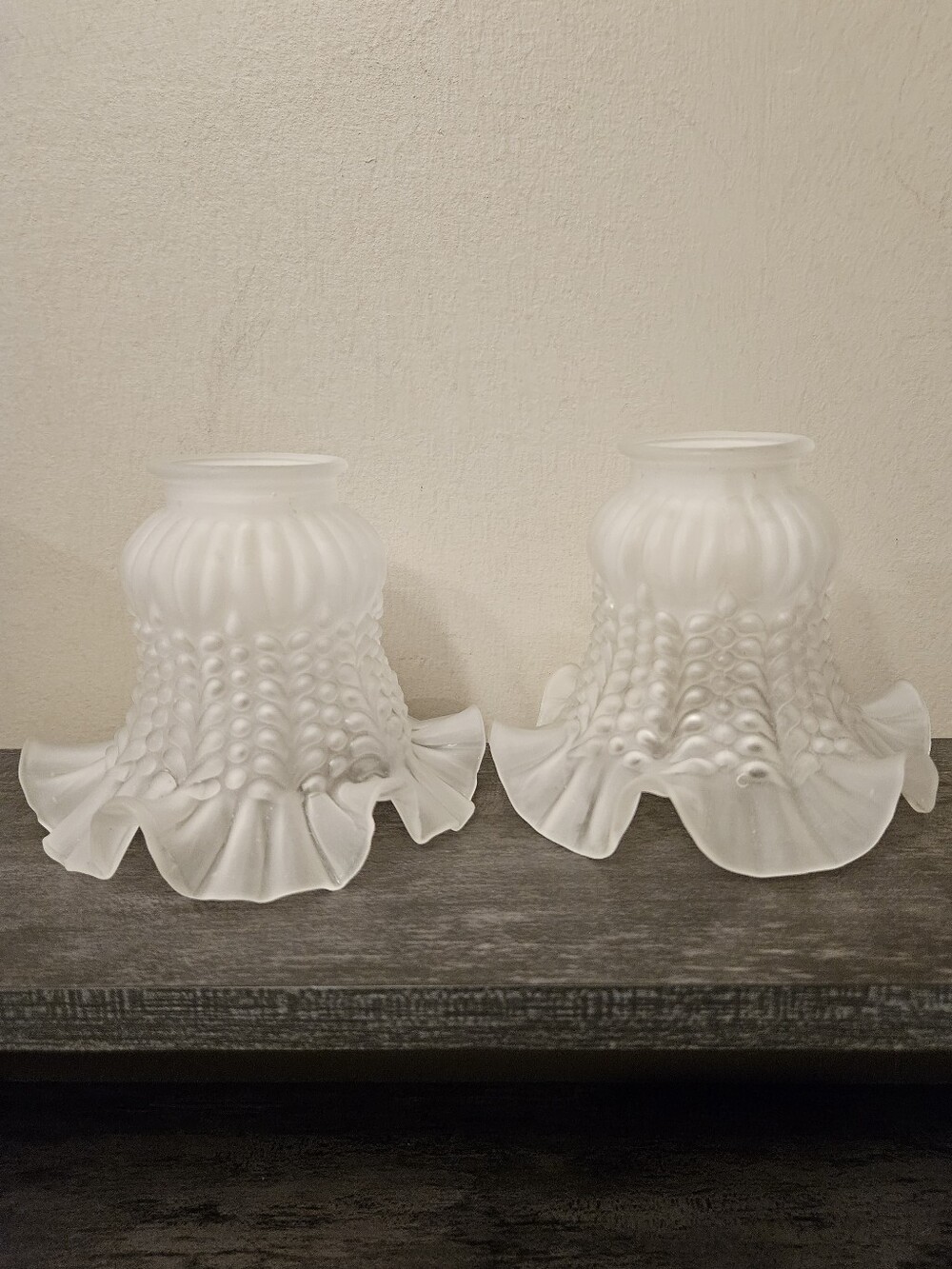 Vintage Frosted Glass Tulip Ruffle Sconce Lamp / Ceiling Fan Shade Set Of 2 - Picture 3 of 12